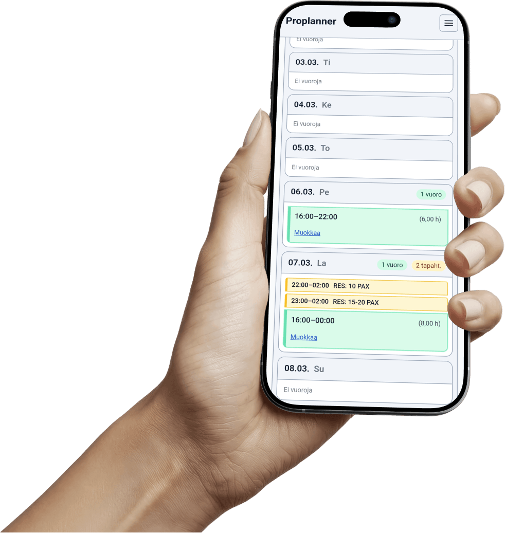 Proplanner käyttöliittymä, vaalea tila