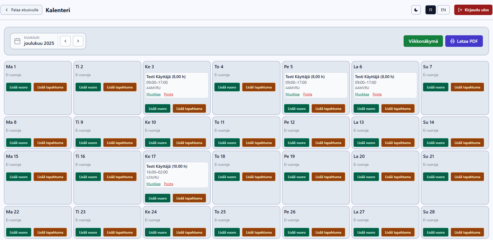 Työvuoropro käyttöliittymä, vaalea tila
